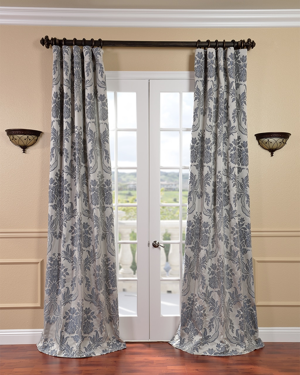 Magdelena Silver/ Blue Faux Silk Jacquard Curtains