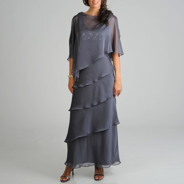 ignite evenings georgette tiered capelet dress