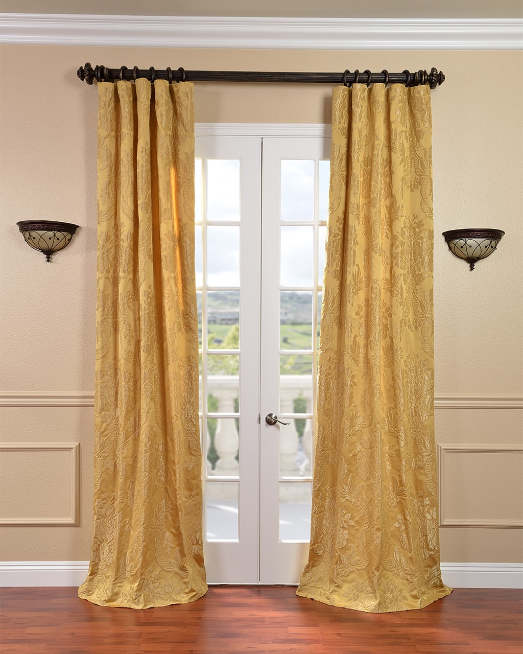 Exclusive Fabrics Magdelena Golden Faux Silk Jacquard Curtain (1 Panel)