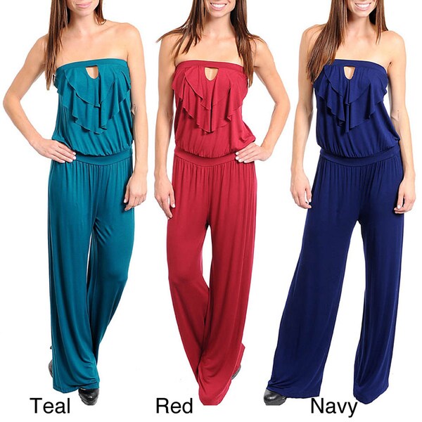 Stanzino Women's Strapless Ruffled Front Jumpsuit Stanzino Rompers & Jumpsuits