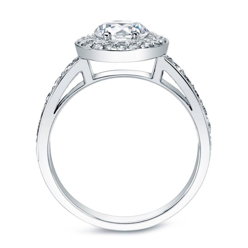 Auriya 14k White Gold 1 1/2ct TDW Certified Round Halo Diamond Engagement Ring