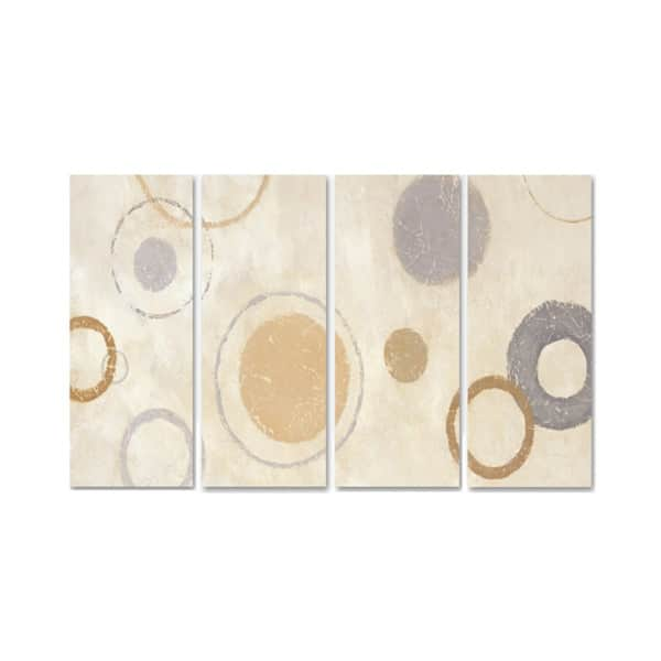 Aqua Circle on Beige Quadtych Art (17 x 38) - Overstock - 7264067