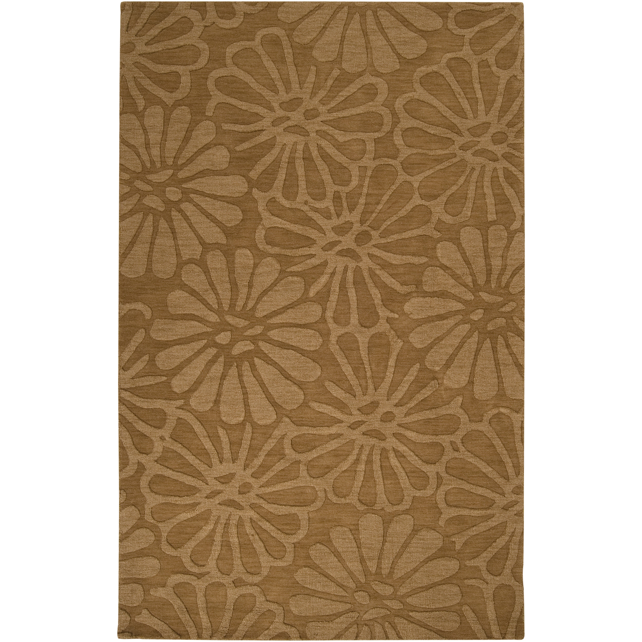 Hand crafted Solid Beige Floral Groom Wool Rug (2 X 3)