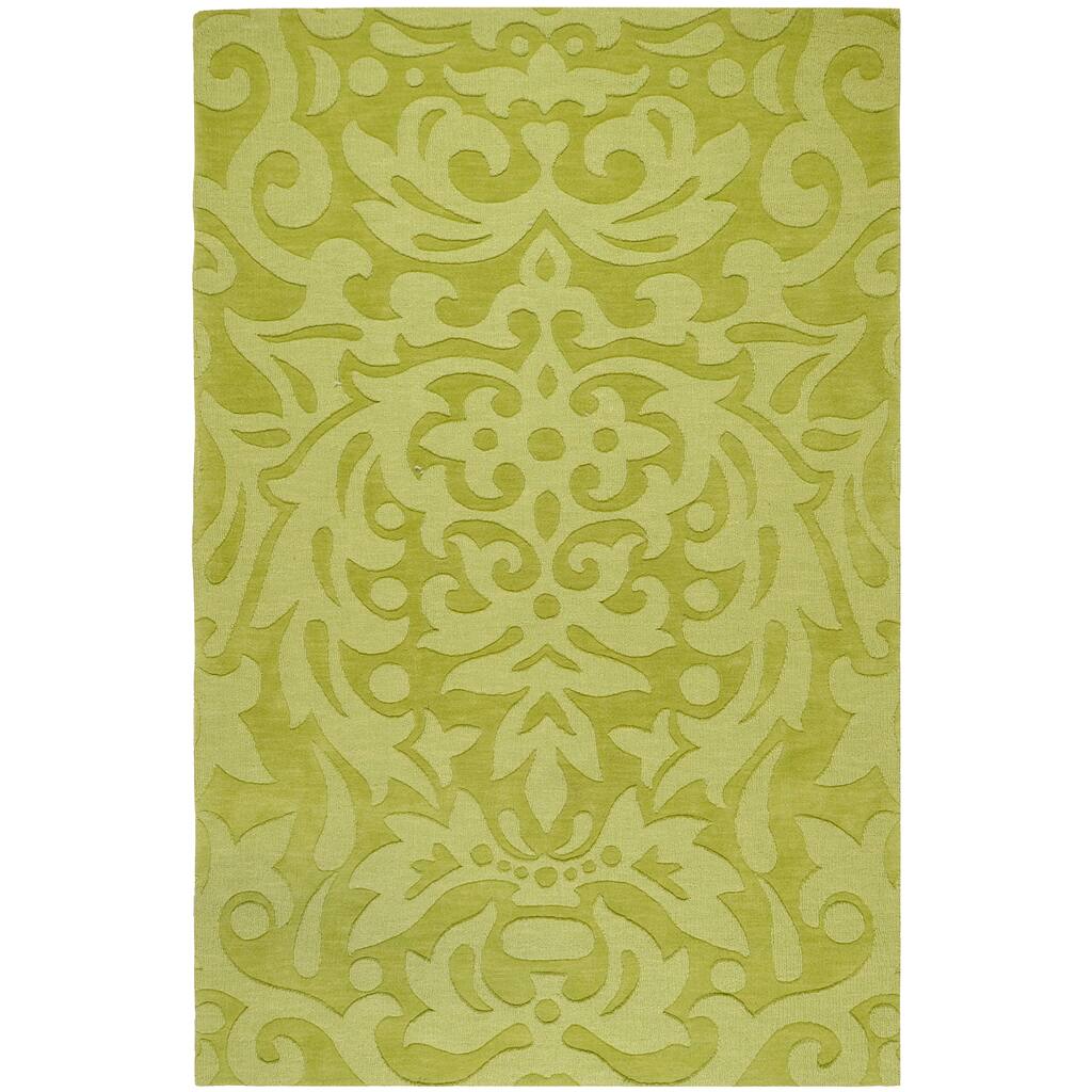 Hand-crafted Green Damask Hale Wool Area Rug - 2' x 3'