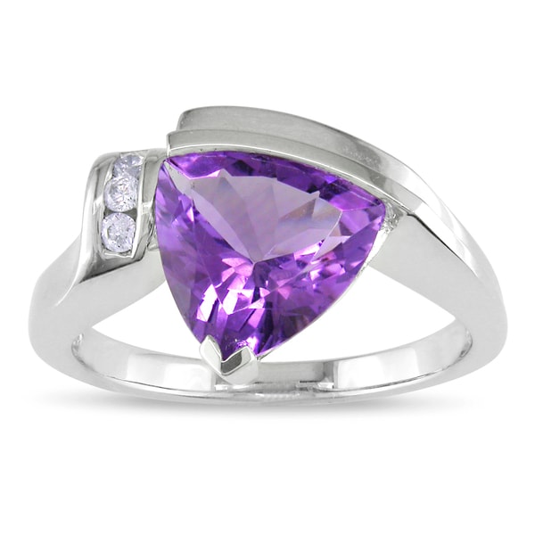 Miadora 14k White Gold Amethyst and Diamond Accent Ring (I J, I1 I2) Miadora Gemstone Rings