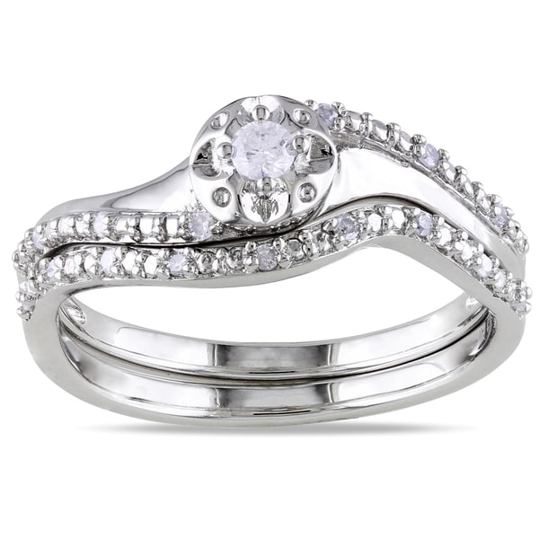 Miadora Sterling Silver 1/6ct TDW Diamond 2-Piece Ring Set