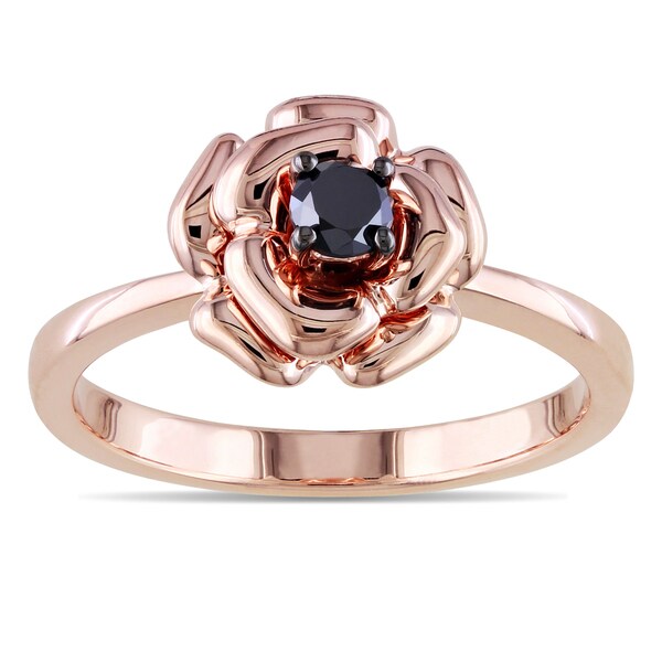 Miadora Rose Plated Silver 1/4ct TDW Black Diamond Flower Ring