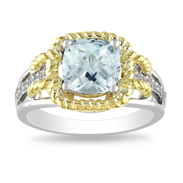 Miadora Two tone Silver Aquamarine and Diamond Ring (H I, I2 I3) Miadora Gemstone Rings