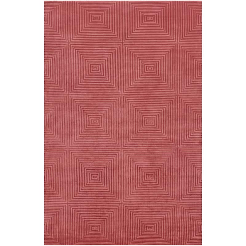 Hand-knotted Hemet Red Geometric Wool Area Rug - 2' x 3' - 2' x 3'