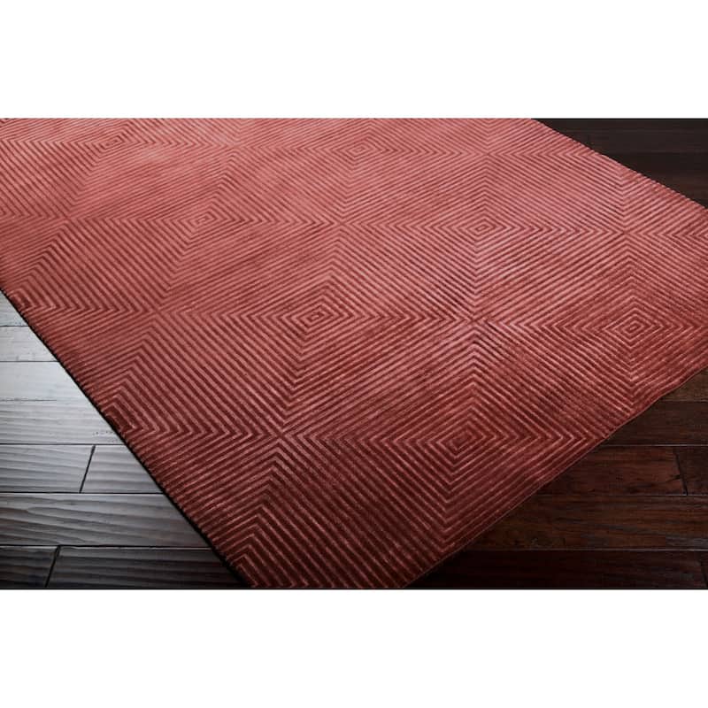 Hand-knotted Hemet Red Geometric Wool Area Rug - 2' x 3' - 2' x 3'