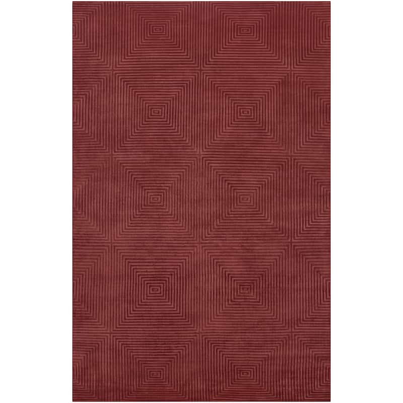 Hand-knotted Hemet Red Geometric Wool Area Rug - 2' x 3' - 2' x 3' - 2' x 3' - Raspberry