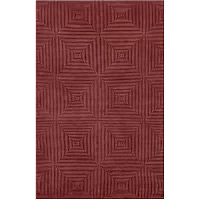 Hand-knotted Hemet Red Geometric Wool Area Rug - 2' x 3' - 2' x 3'