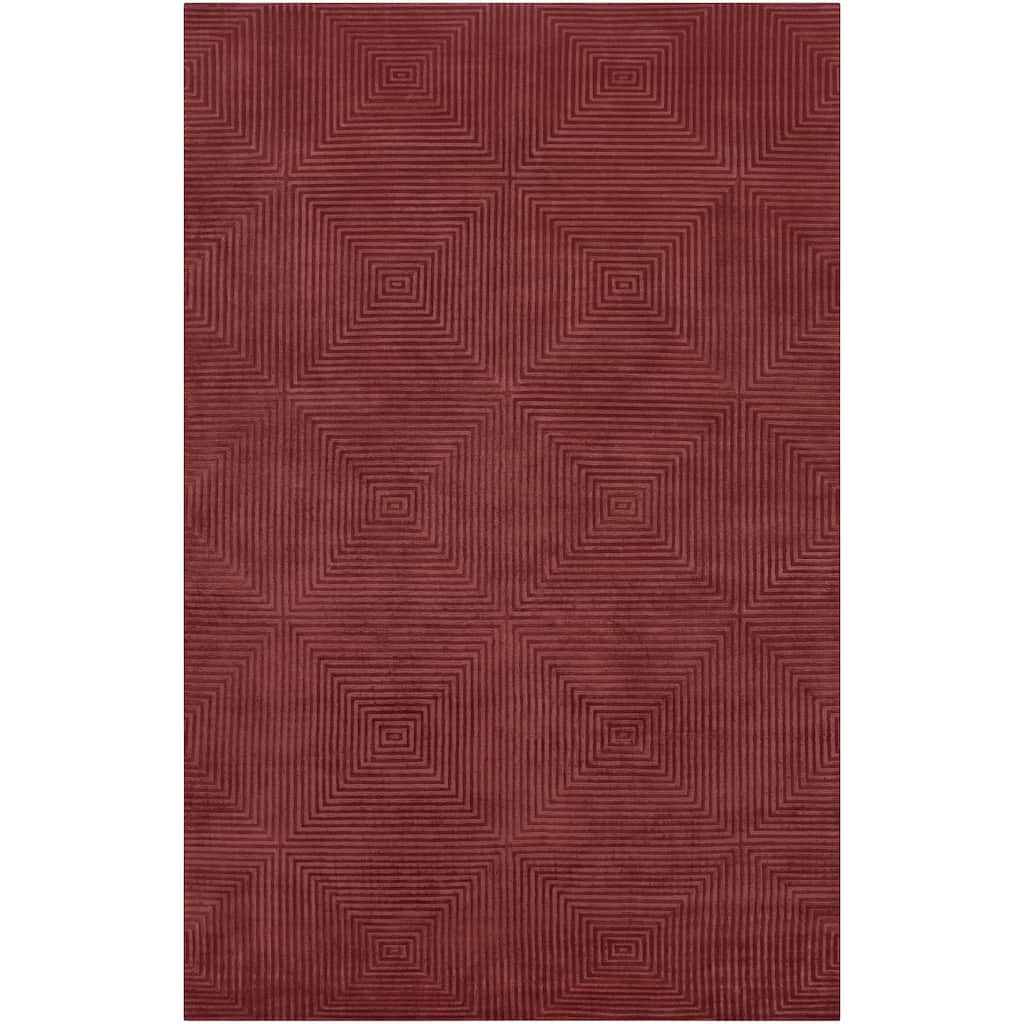 Hand-knotted Hemet Red Geometric Wool Area Rug - 2' x 3' - 2' x 3'