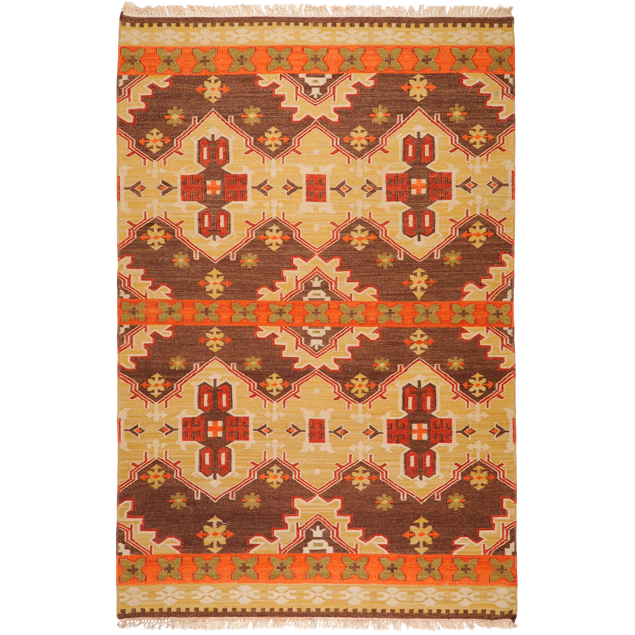 Hand woven Orange/brown Southwestern Aztec Keizer Hard Twist Wool Rug (2 X 3)