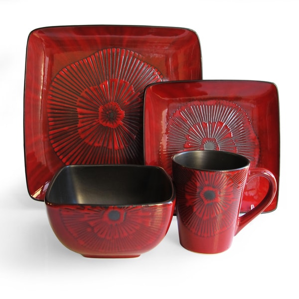 American Atelier Laurette Red Square 16 piece Dinnerware Set