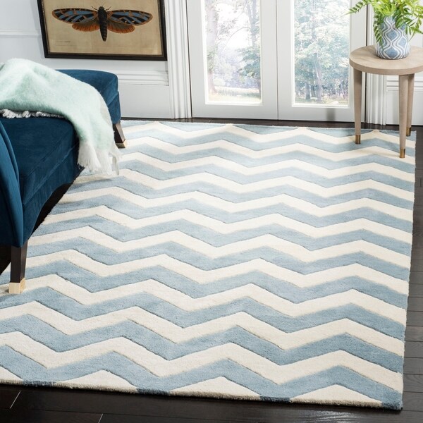 Safavieh Handmade Moroccan Chatham Chevron Blue/ Ivory Wool Rug - 8' X 10'