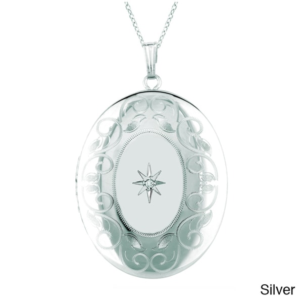 Shop Sterling Silver Diamond Accent Oval-shaped Locket Necklace - Free ...