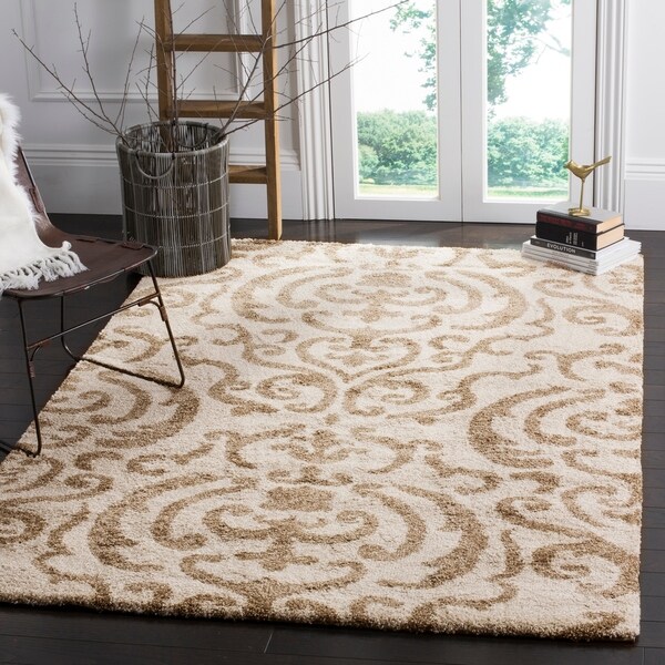Safavieh Florida Shag Cream/ Beige Damask Area Rug - 9'6 x 13'