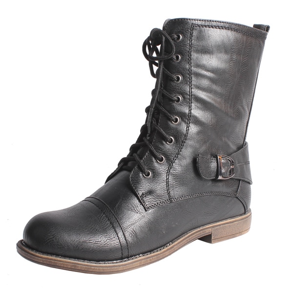 Shop Blossom by Beston Women's 'Cana-8' Mid-calf Combat Boots - Free ...