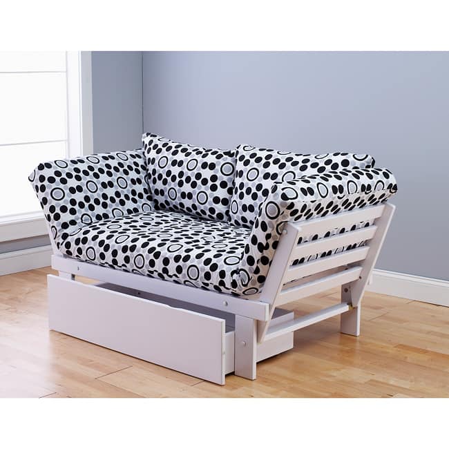 Somette Alite Lounger White Futon Frame, Drawer and Mattress Set