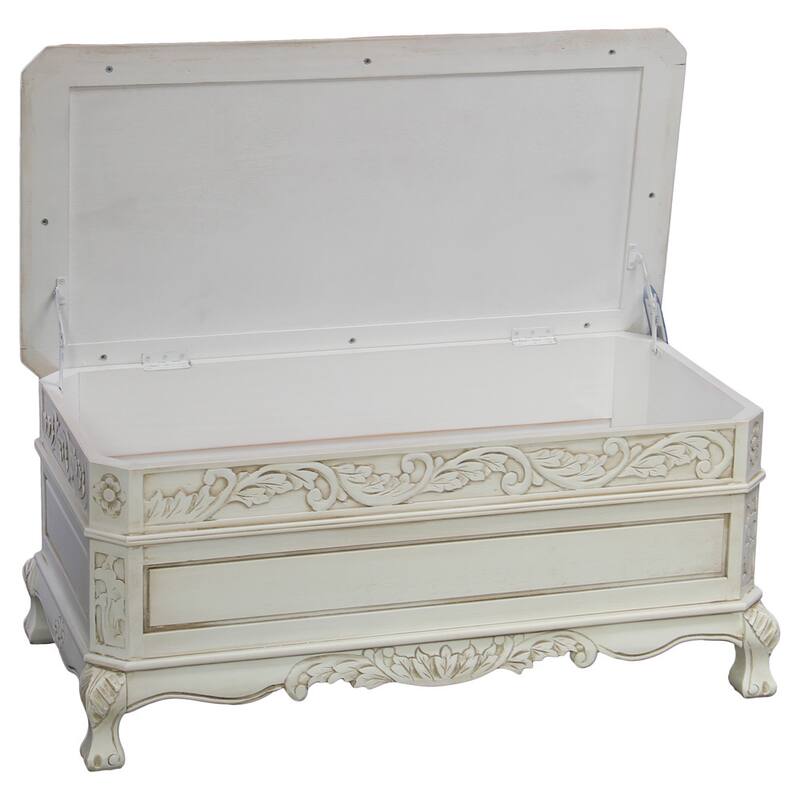 Windsor Carved Wood Storage Bench