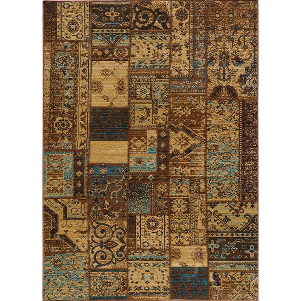 Hand sheared Patchwork Brown Wool Rug (3'11 x 5'11) 3x5   4x6 Rugs