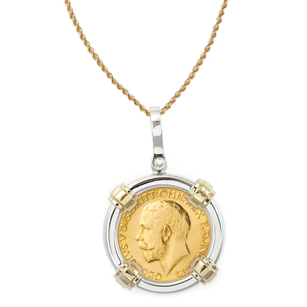 American Coin Treasures 14k Gold Sterling Silver King George V Gold Sovereign Coin Bezel Pendant Necklace Gold Necklaces