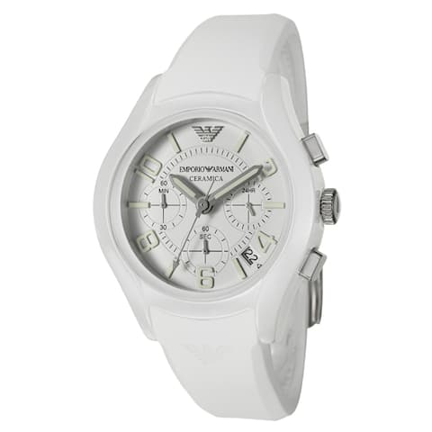 Emporio Armani Men's 'Ceramica' Chronograph White Silicone Watch - silver
