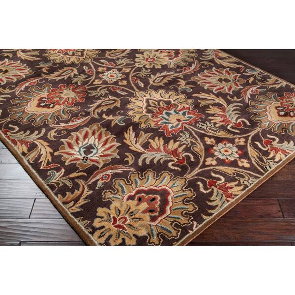 Hand Tufted Sausalito Chocolate Brown Fl Wool Area Rug Wool Area Rug