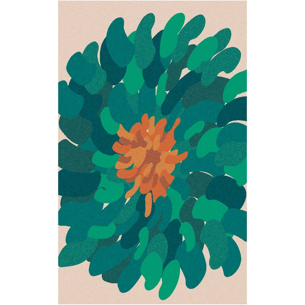 Hand-tufted Seattle Green Wool Bold Floral Area Rug - 2' x 3'