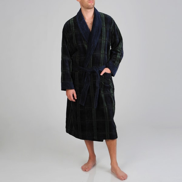 Izod Men's Blackwatch Navy/Green Terry Velour Robe Izod Robes