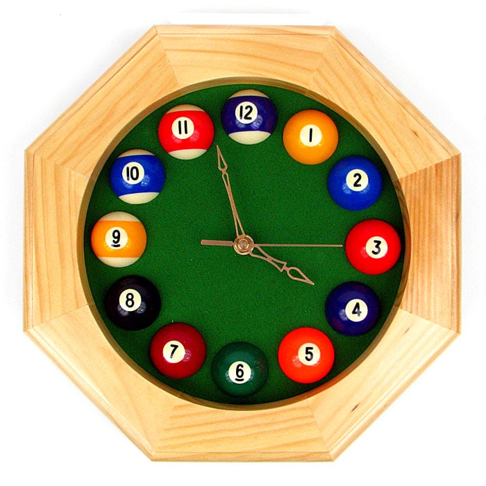 Octagonal Wood Billiards Quartz Clock