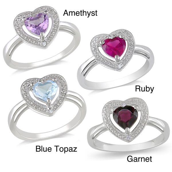 Miadora Sterling Silver Multi Gemstone and Diamond Heart Ring (H I, I2 I3) Miadora Gemstone Rings