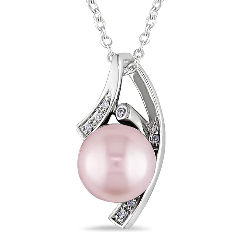 Miadora Sterling Silver Pink Pearl and Diamond Necklace (H-I, I2-I3)