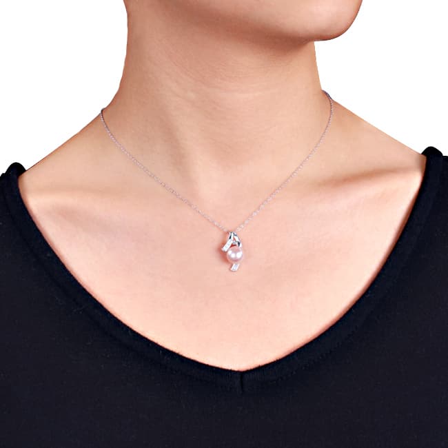 Miadora Sterling Silver Pink Pearl and Diamond Necklace (H-I, I2-I3)