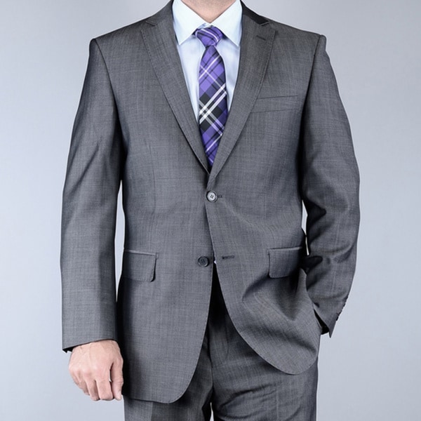 Men's Grey Sharkskin 2-button Wool Suit - Overstock Shopping - Big ...