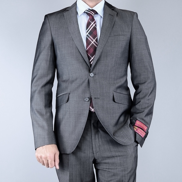 Shop Men's EuroSlim Fit Sharkskin Grey Black 2-button Wool Suit ...