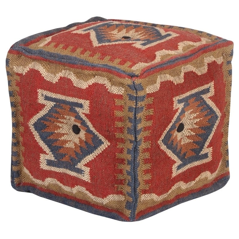 Handmade Kilim Pouf (India) - 16" x 16" x 16"
