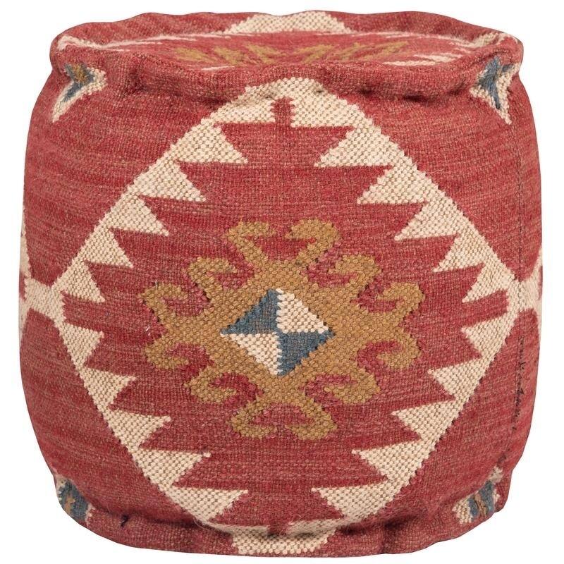 Handmade Kilim Upholstered Ottoman (India) - 16" x 16" x 14"