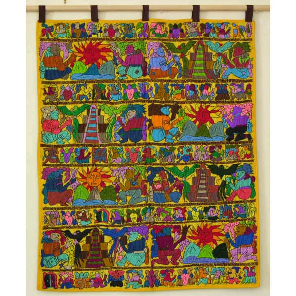 Hand Embroidered Gold Mayan Tapestry (Guatemala) Bed Bath & Beyond
