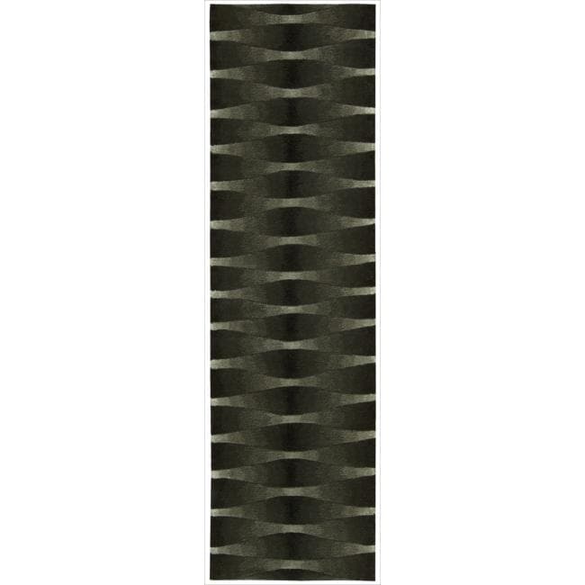 Geometric Pattern Black/ Grey Wool/ Art Silk Area Rug (26x10
