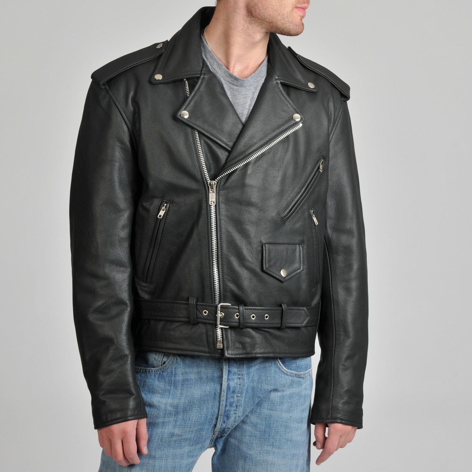 Excelled Men's Leather Classic Style Motorcycle Jacket - Overstock ...