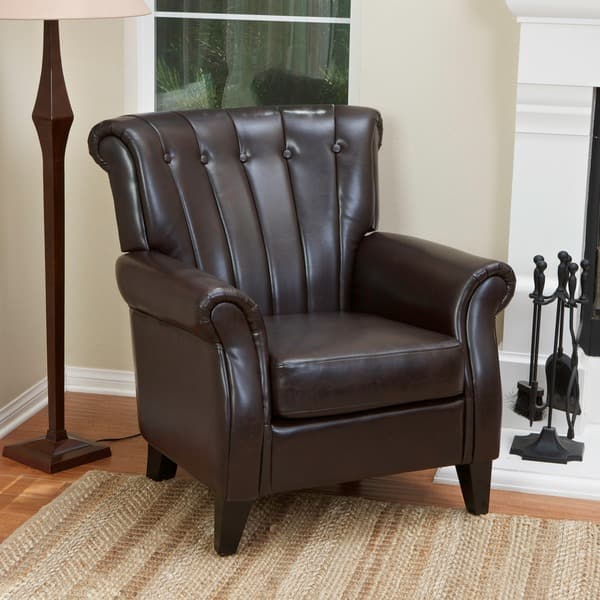 Shop Clifford Channel Tufted Brown Bonded Leather Club Chair By