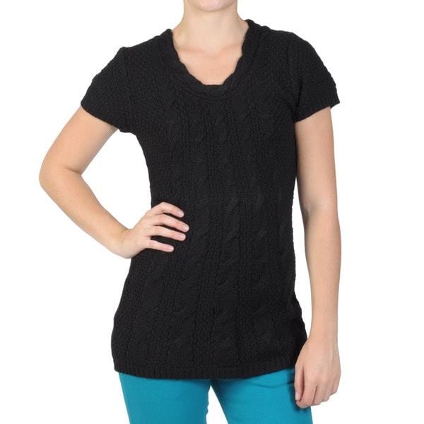 Journee Collection Juniors Shortsleeve CableKnit Acrylic Tunic