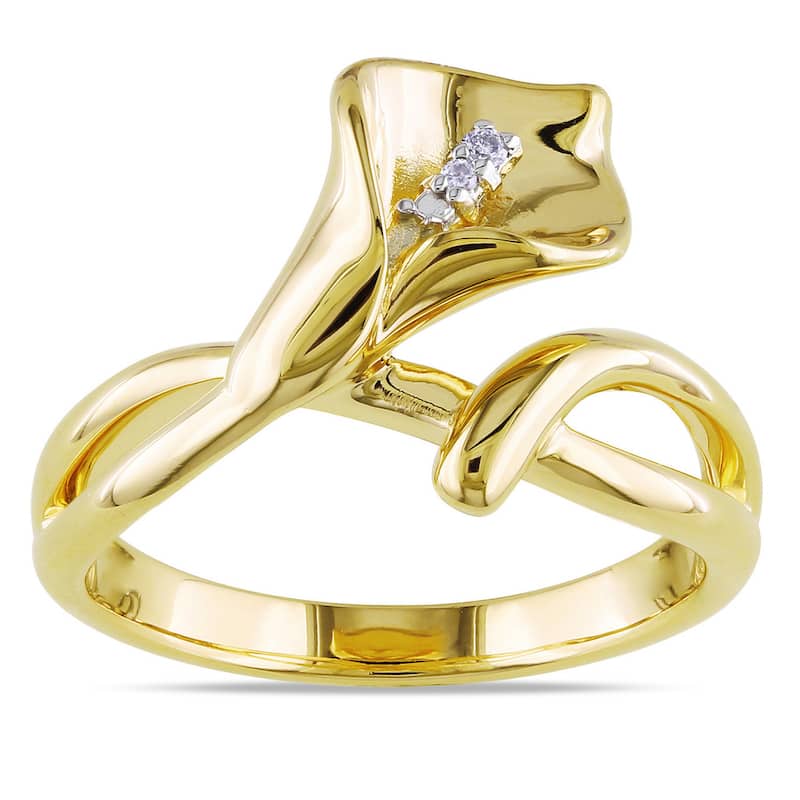 Miadora Sterling Silver Diamond Accent Calla Lily Flower Split Shank Ring