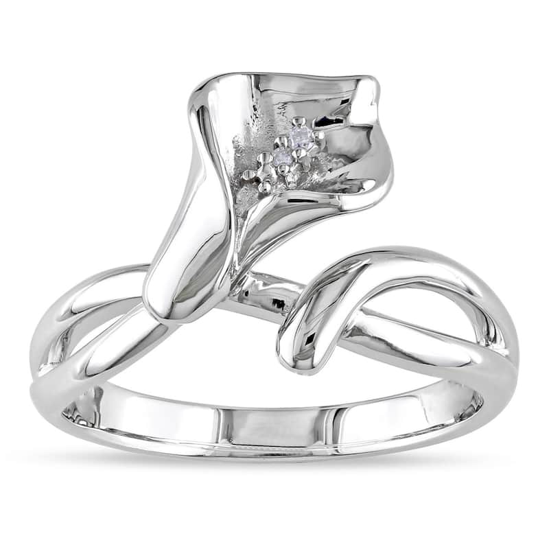 Miadora Sterling Silver Diamond Accent Calla Lily Flower Split Shank Ring