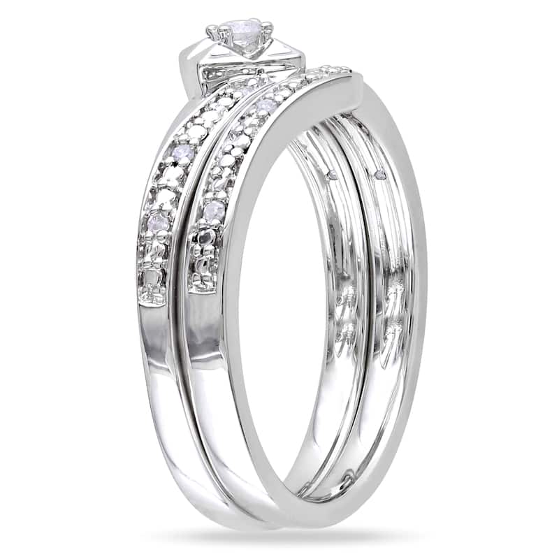 Miadora Sterling Silver 1/10ct TDW Diamond Bridal Set
