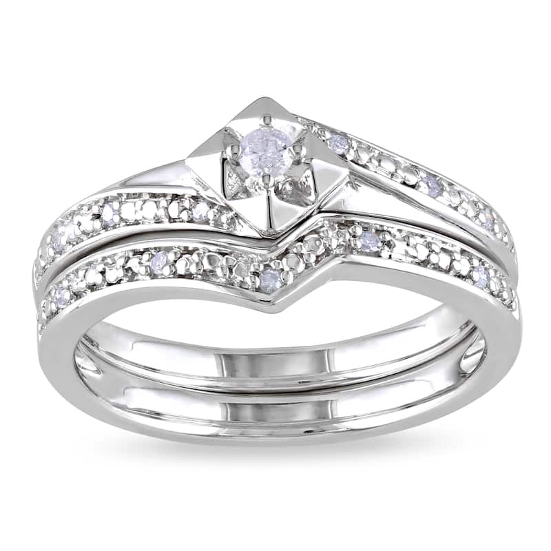Miadora Sterling Silver 1/10ct TDW Diamond Bridal Set