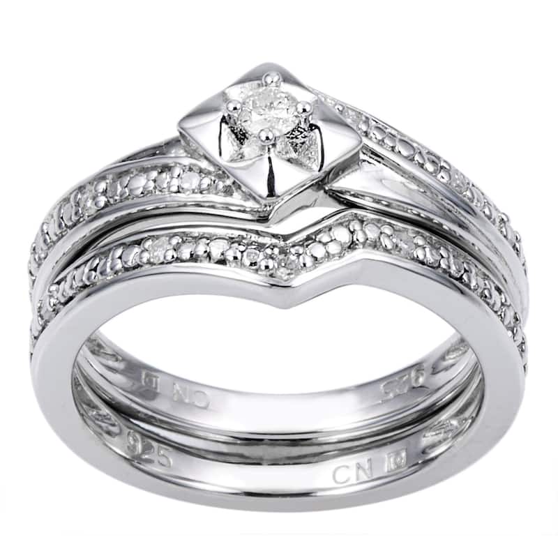 Miadora Sterling Silver 1/10ct TDW Diamond Bridal Set - 5