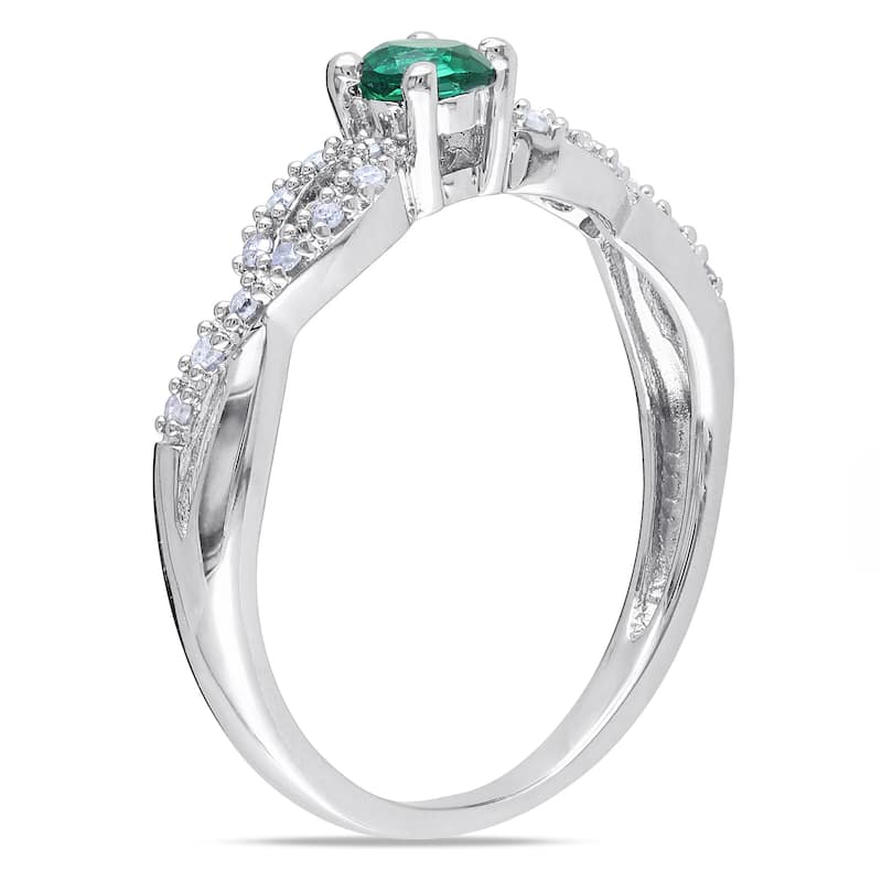 Miadora Silver Created Gemstone and 1/10ct TDW Diamond Ring (H-I, I2-I3)